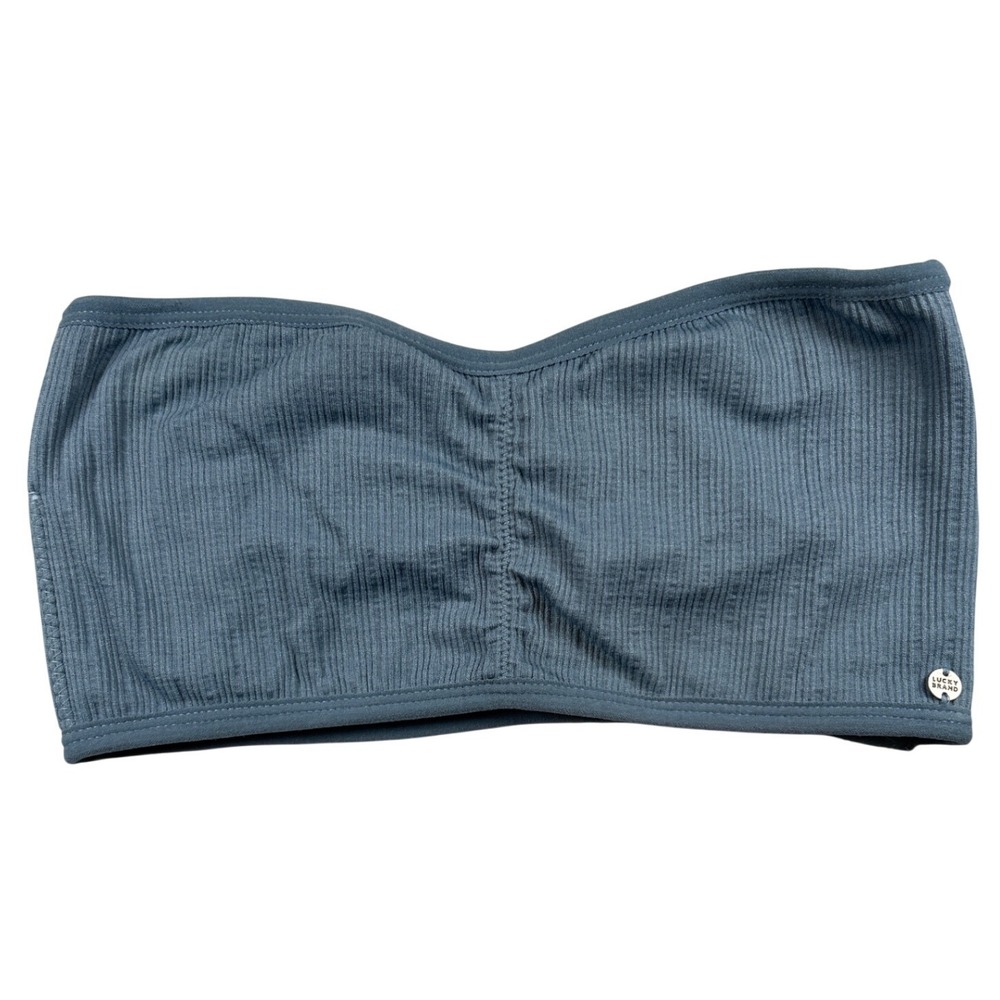 Lucky Brand Womens‎ Ribbed Bandeau Top Dusty Blue Strapless Ruched Small No Pads